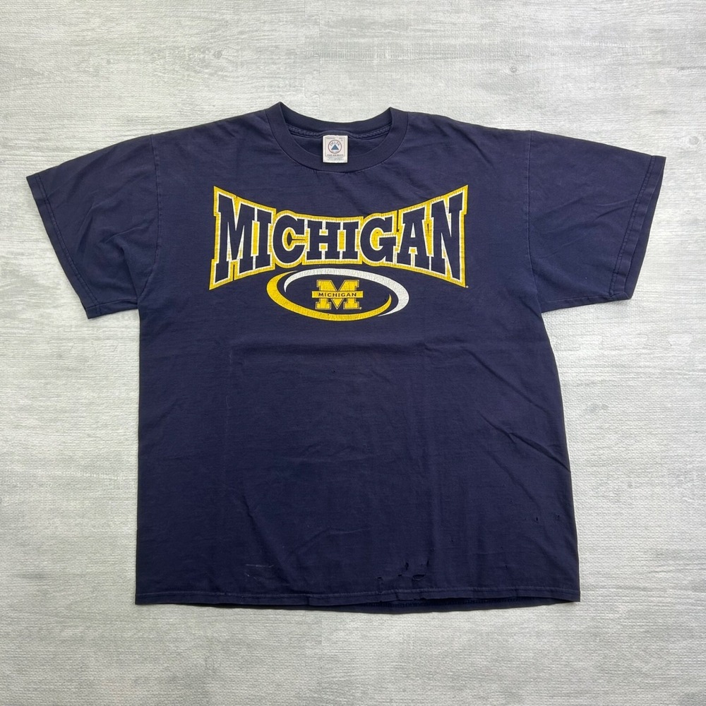 Vintage‎ 90s Michigan Wolverines Shirt Size Large Blue University Logo NCAA
